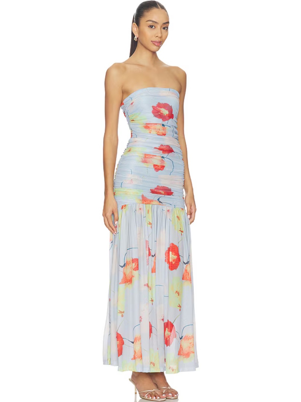 NWT Bardot Solana Printed Mesh Maxi Dress in Baby Blue Floral